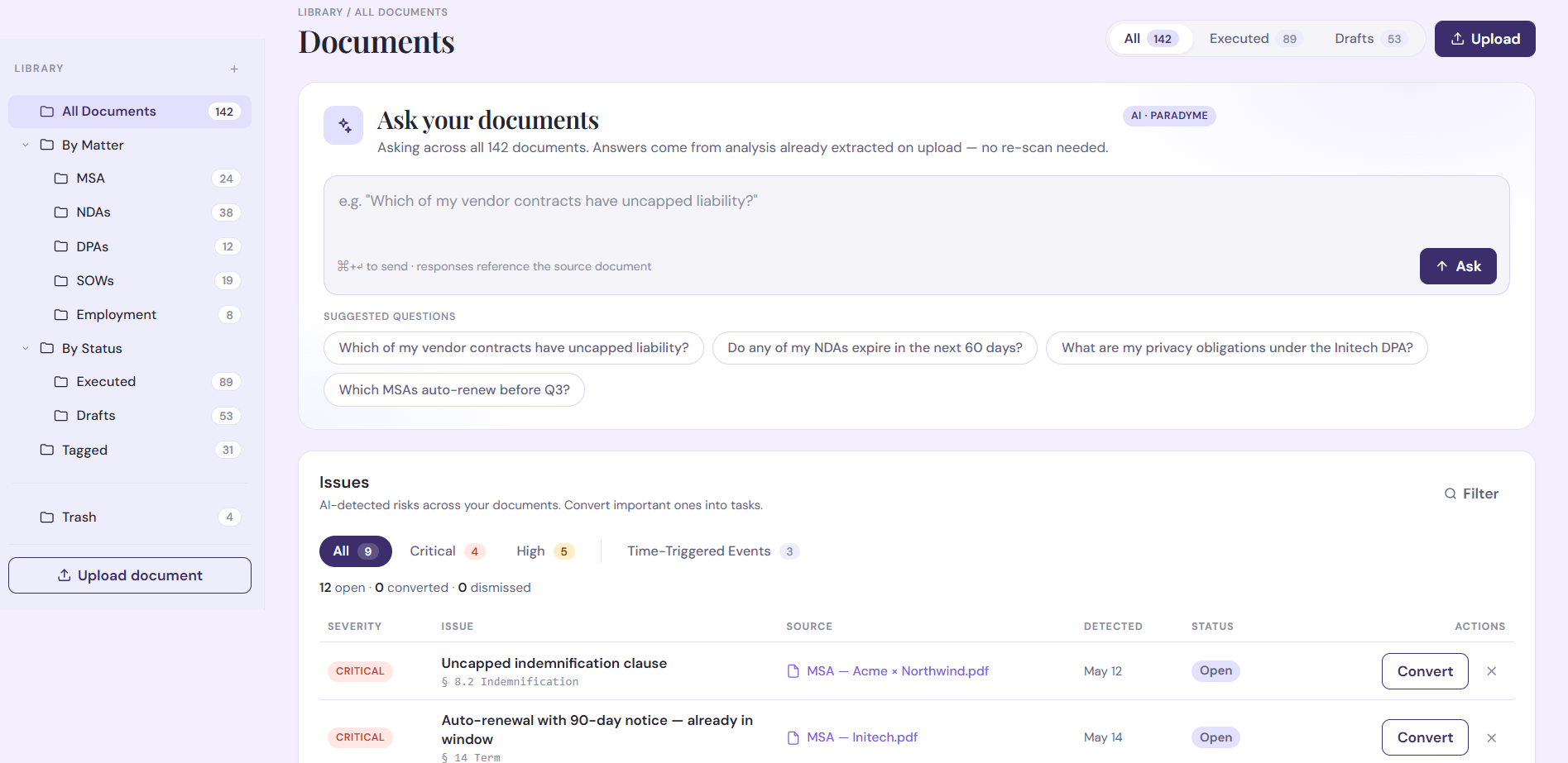 Paradyme Repository: smart contract repository with AI analysis status indicators